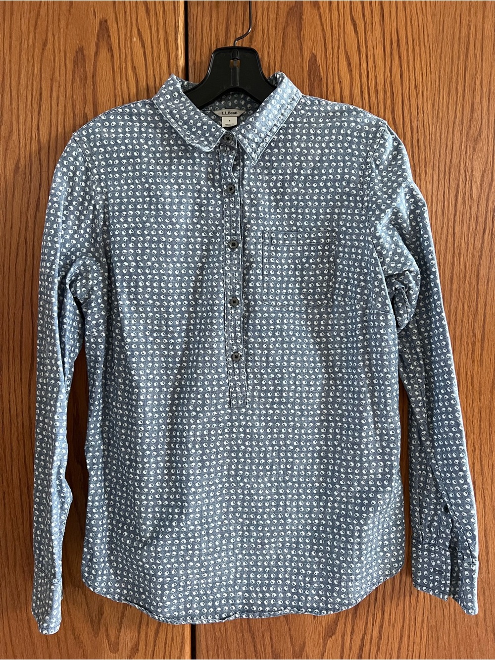 L.L. Bean Chambray Popover Blue Patterned Long-Sleeve Shirt